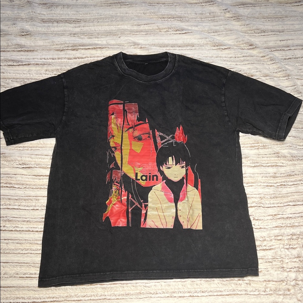 Serial Experiments Lain Black Graphic Oversized T-Shirt - Loose Fit